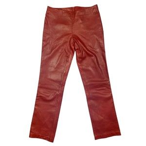 Vintage 80s Michael Hoban Red Leather Straight Pull-On Pants Size 4 High Rise